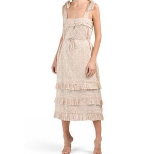 Cleobella Zane ruffle midi dress tie straps medium Anthropologie cream summer